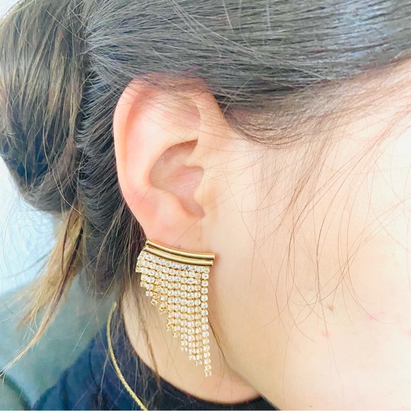 Gold Fringe Earrings. Hoop Fringe Earrings - Picture 3 of 9